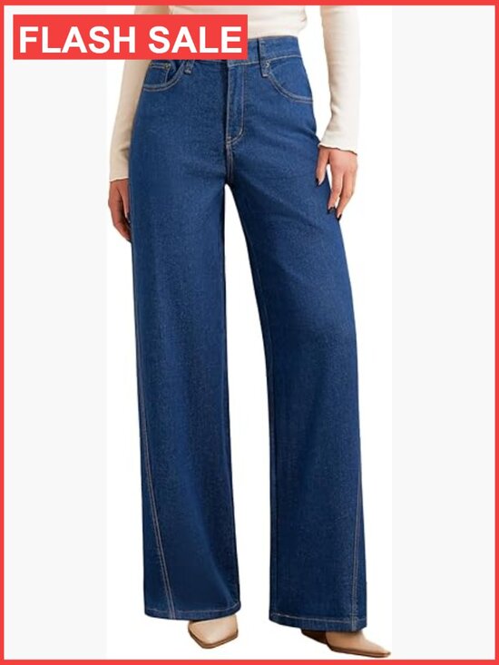 Denim - High Rise Baggy Wide Leg Jeans Straight Leg Denim Pants